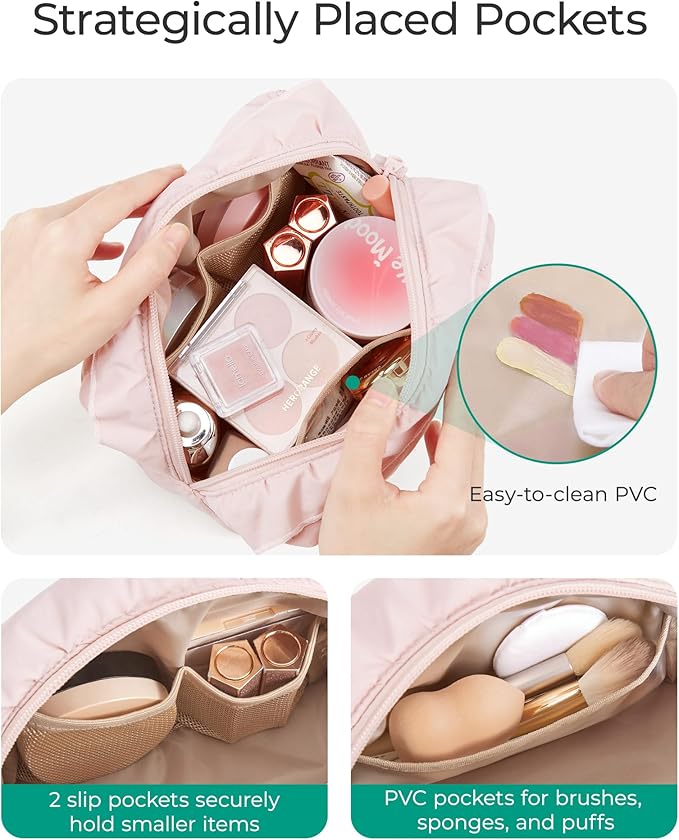 BAGSMART Elegant Roomy Makeup Bags (Initial-A-Pink)