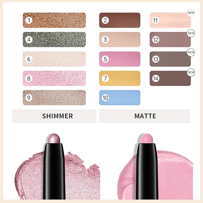 Erinde Waterproof Eyeshadow Stick, Cream Eye Shadow Stick, Long-Lasting, Crease-Proof, Cream to Powder Buildable & Blendable Eye Shadow Pencils Crayon, Vegan & Cruelty-Free, 12 Light Taupe