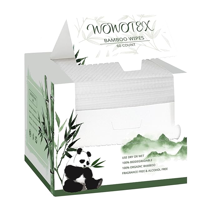 Bamboo Viscose Disposable Face Towel Biodegradable Large Dry Face Wipes 60 Count Extra Thick Soft Clean Facial Towels for Sensitive Skin, Makeup Removing, Facial Cleansing, Nursing, Travel