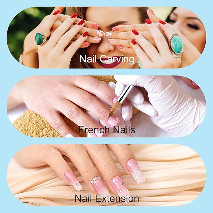 Acrylic Nail Brush Size 14, 100% Pure Kolinsky 3D Art Nail Brush with Gradient Blue Handle, Art Design Powder Nail Brush Pen for Nails Extension & Carving, Acrylic Application Tools