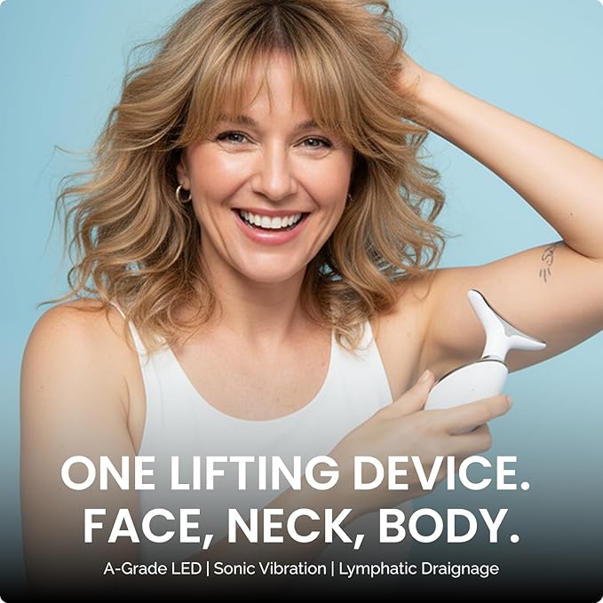 MyoGlow by MDD | Neck, Face, Arms, and Legs Skin Tightening and Lifting Lymphatic Drainage Massager Tool | Uses LED Light, Sonic Vibration, Thermal Activation