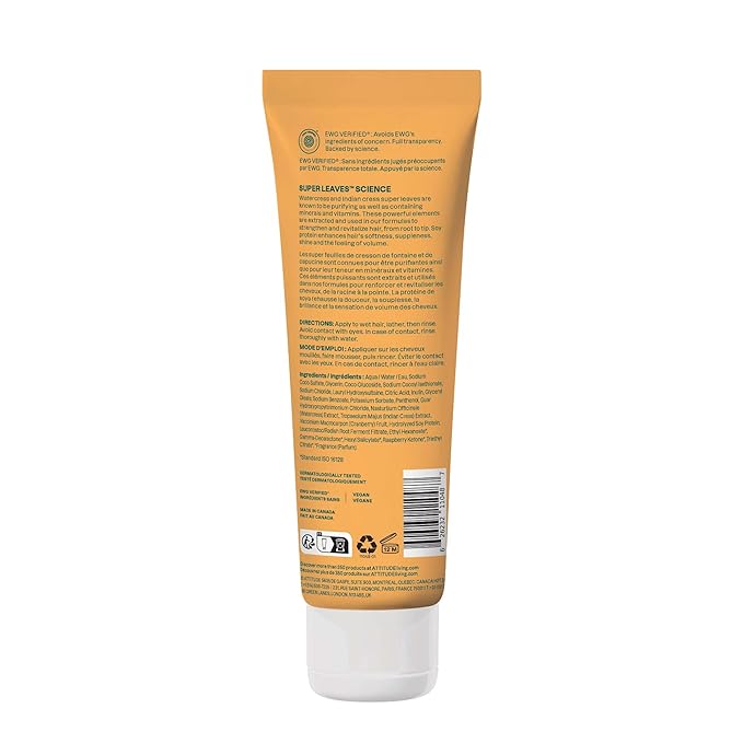 ATTITUDE Volume and Shine Hair Shampoo, EWG Verified, For Thin Hair, Naturally Derived Ingredients, Vegan, Plant Based, Soy Protein & Cranberries, 8 Fl Oz