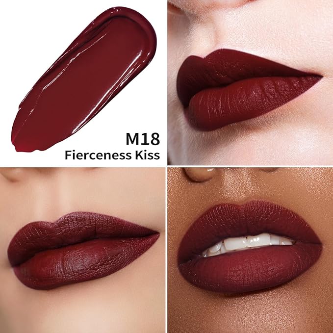 Oulac Matte Liquid Dark Red Lipstick for Women, Long Lasting Lipstick, Waterproof Lip Stain, No Transfer, Creamy High Pigmented Formula with Vitamin E, Vegan & Cruelty-Free M18