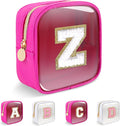 Personalized Initial Letter Clear Preppy Makeup Bag,Mini Nylon Chenille Letter Cosmetic Bag Cute Zipper Pouch Coin Purse for Teen Girls,Portable TSA Approved Travel Essentials Bag Gift for Women,Z