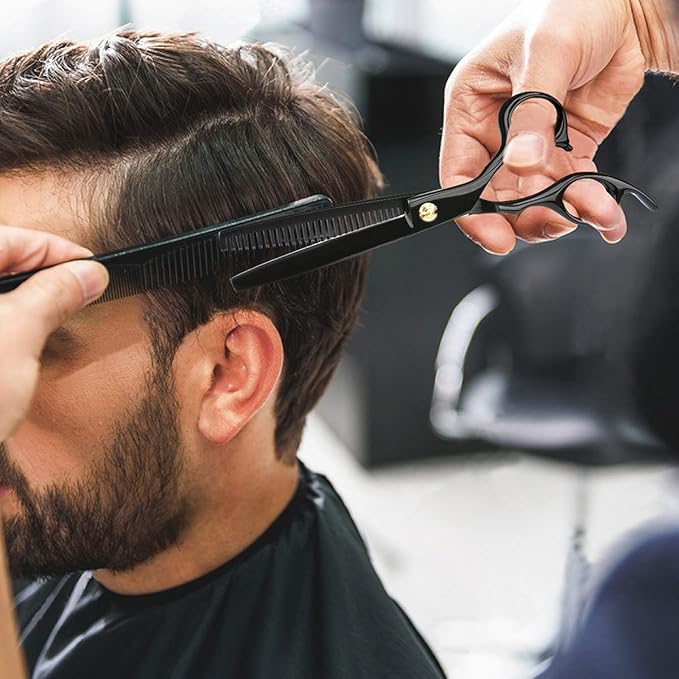 Professional Home Hair Cutting Kit Home Haircutting Scissors Barber Salon Home Thinning Shears Kit with Comb Case for Men Women Black