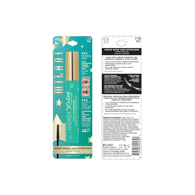 Milani Tubing Mascara | Highly Rated Mascara - Black | Length and Lift | Shea Butter to Nourish and Condition Lashes