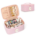 OCHEAL Makeup Bag for Women, Monogram Cosmetic Bag with Brush Holder, Pink Travel Makeup Case Beauty Toiletry Bag Organizer Personalized Gifts for Girls Bridesmaid, Sister, Wife, Friends Initial G