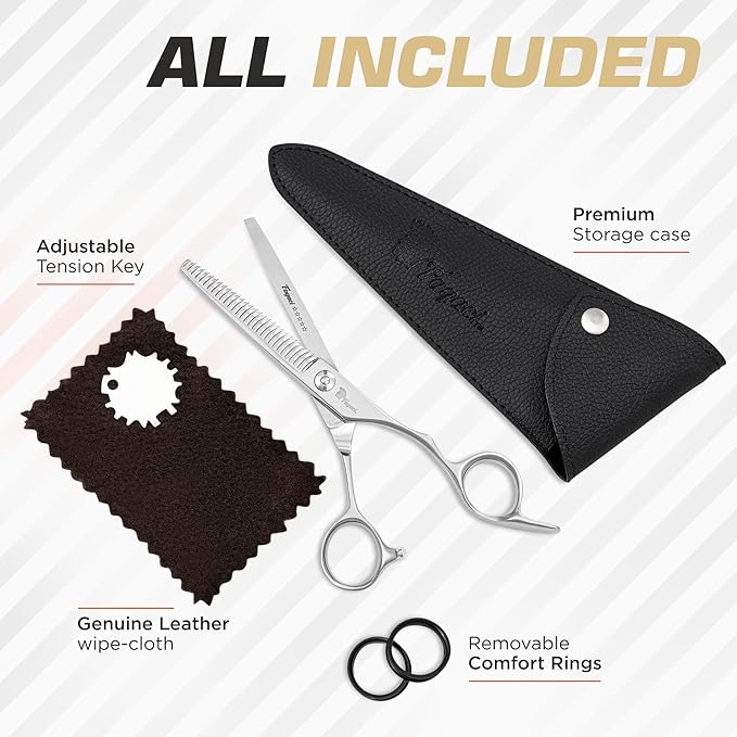 Fagaci Professional Hair Thinning Scissors, 6" 440C Steel, Extreme Sharpness, Texturizing Shears, Barber Scissors Set, Slim Blades