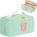Personalized Initial Makeup Bag,Christmas Gifts for Girl,Preppy Bag Cosmetic Travel Bag Women,Travel Toiletry Organizer,Large Capacity Corduroy Stuff Bag,Cute Cosmetic Pouch Skincare Bag-U