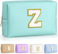 TOPEAST Preppy Makeup Bag, Small Cosmetic Travel Bags for Women, PU Leather Waterproof Toiletry Bag with Zipper, Personalized Birthday Gift for Women Girl, Preppy Gifts for Girl (Blue Z)