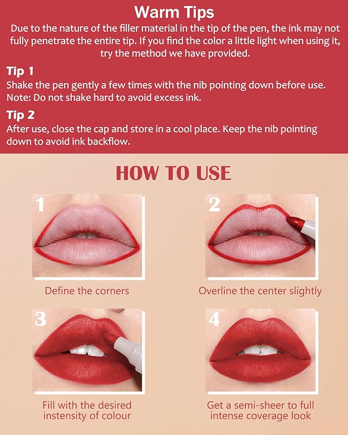 Lip Stain Liner Pen Set-4 Pcs Hydrating Lip Stain Lip Liner Pencil Kit,Longlasting Waterproof Smudgeproof Matte Color Look,Precise Chisel Tip Smooth,Christmas Makeup Gift Kit for Women Girl