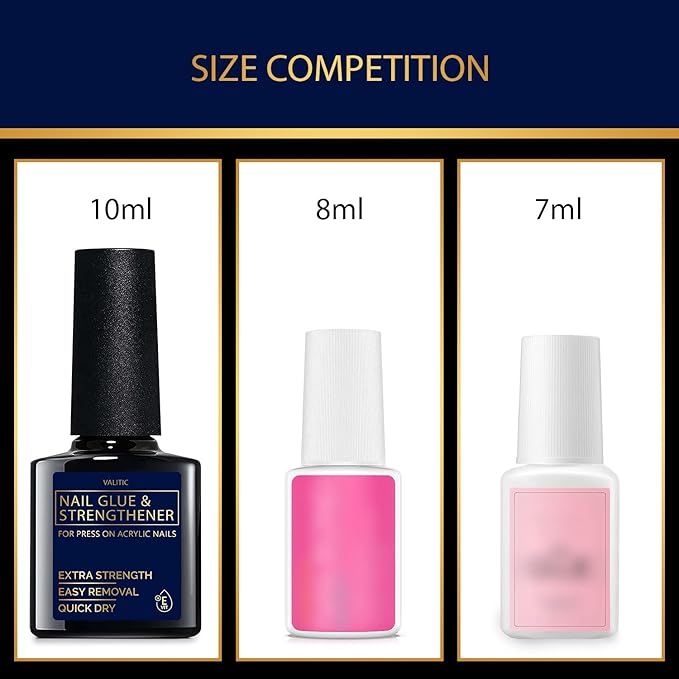 Valitic Strong Nail Glue and Strengthener for Acrylic and Press On Nails - Quick Dry Brush On Gel for Long Lasting Effect - Adhesive Nail Bond for False Nails with Tips Strengthener - 3 PACK