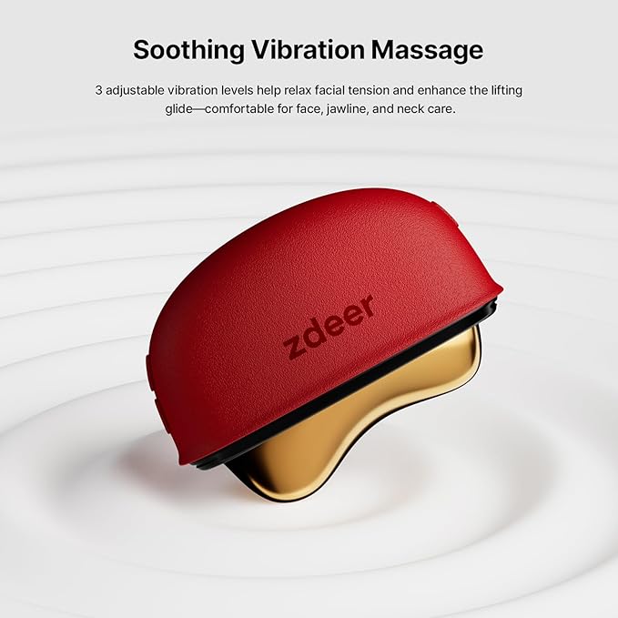 Electric Gua Sha Facial Tool with LED Red Light Therapy & Soothing Vibration, Heated Brass Face & Neck Massager, Smart Dual-Mode Skincare Device for Sculpting, Lifting & Relaxation