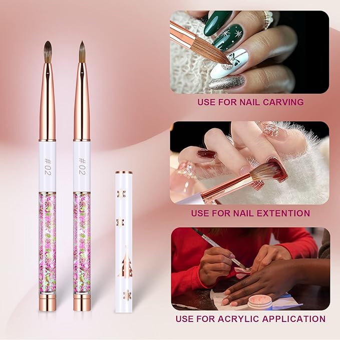 Acrylic Nail Brush Size 2,KEMEISI 100% Pure Kolinsky Nail Art Brushes Sturdy Handle Oval Shaped Acrylic Powder Nail Design Tools for Professional Manicure DIY Home Salon (White)