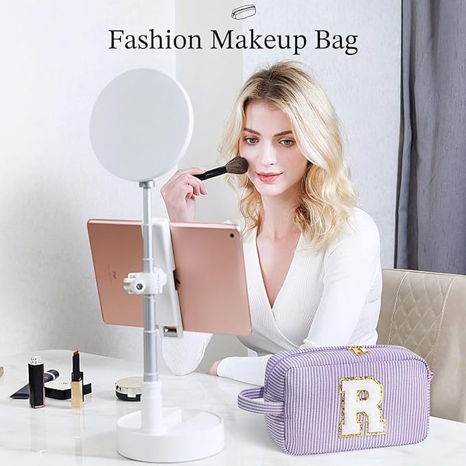 YOOLIFE Initial Makeup Bag - Personalized Monogram Cute Makeup Bags, Girls Makeup Toiletry Bag Pouch, Make Up Case for Women Her Best Friend Friendship Sister Teacher, Birthday Gifts for Women P