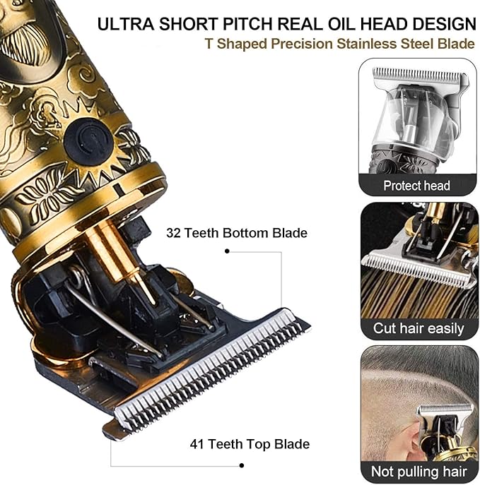 Hair Clippers for Men, Professional Hair & Beard Trimmer for Men, T-Blade Hair Edgers Clippers, Gold Knight Close-Cutting Trimmers, Cordless Clippers for Hair Cutting