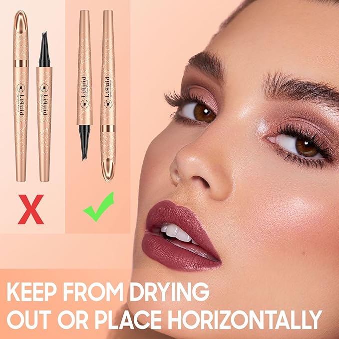 Eyebrow Pen - Upgraded 3D Liquid Eye Brow Microblading Pencil With Micro 4 Point Lift & Brow Pen Snatch, Long-Lasting Waterproof (Light Brown)