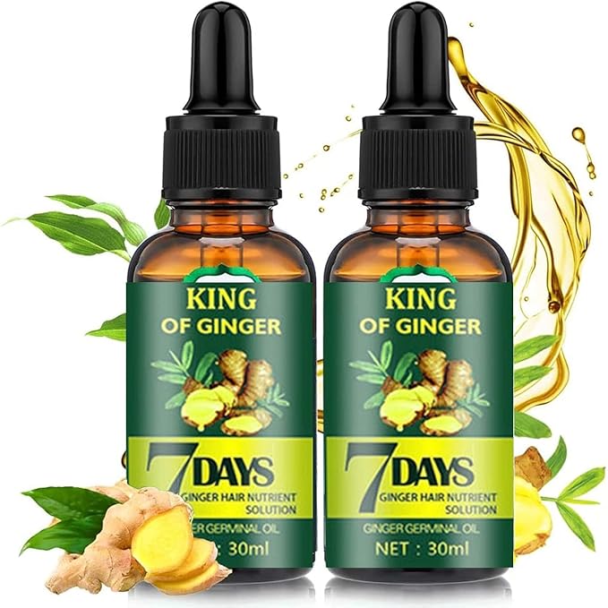 Biotin Hair Growth Serum for Hair Loss Regrowth Treatment for Women & Men, 100% Pure Natural Ginger Essential Oil, 2 Fl Oz / 30ML (2 PCS)