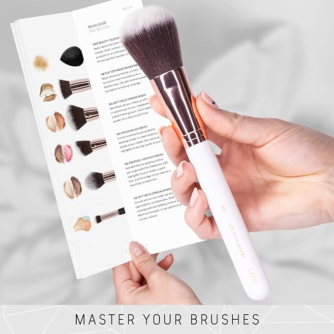 Niré Beauty White 15piece Award Winning Professional Makeup Brush Set: Vegan Makeup Brushes with Case, Makeup Sponge, Cleaner, Guide, Gift Box