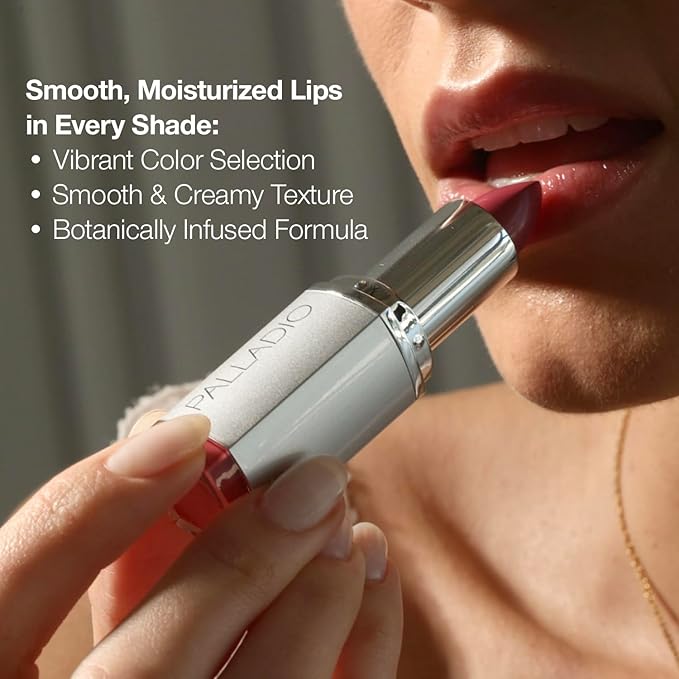 Palladio Herbal Lipstick, Rich Pigmented and Creamy, Infused with Aloe Vera, Chamomile & Ginseng, Prevents Lips from Drying, Combats Fine Lines, Long Lasting Lipstick, Smokey Rose
