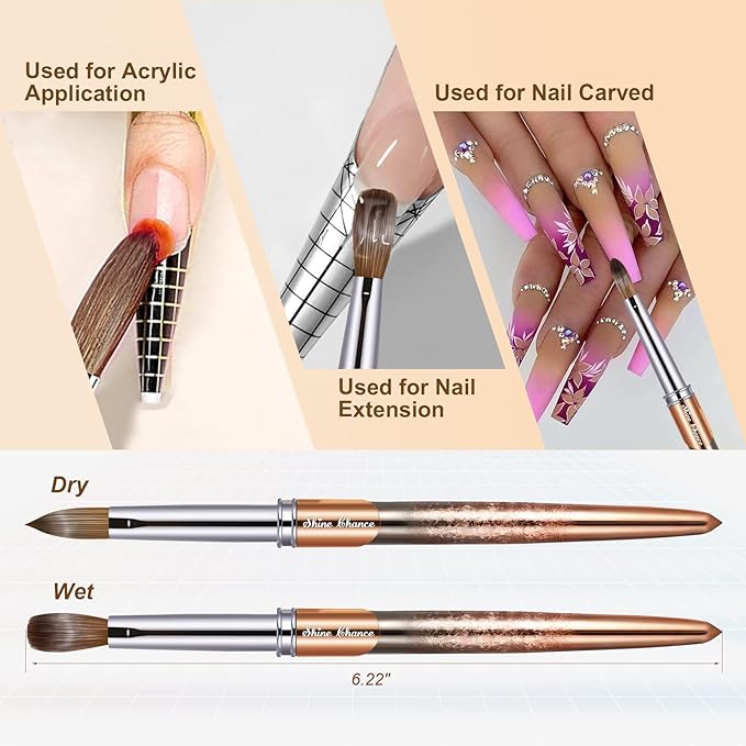 Acrylic Nail Brush Size 4, 100% Real Kolinsky Art Nail Brush for Acrylic Powder Application, Handmade Women Manicure Nail Extension Tool for Professional DIY Home Salon and Beginners