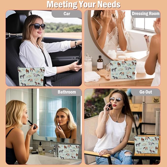 Horse Gifts Makeup Bag Cosmetic Bag Travel Pouch, Animal Lovers Gifts for Horse Lovers Women Girls Daughter Sisters Coworker Best Friend Friendship Graduation Birthday