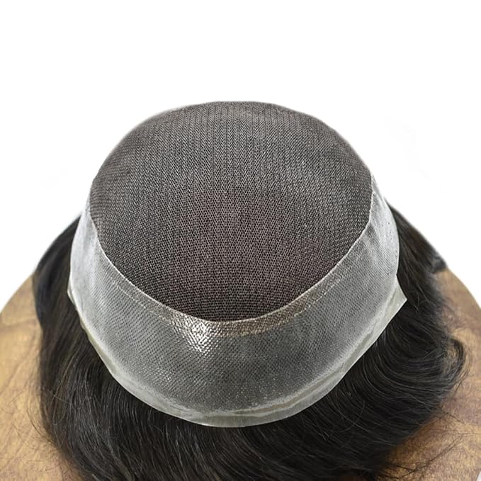 FACE MIRACLE Lace Front Mens Toupee Human Hair System Swiss Lace Center Toupee for Men Thin Skin PU Around Hair Replacement System V-Looped Mens Hair Wig Units 6"X9" 1B# OFF BLACK
