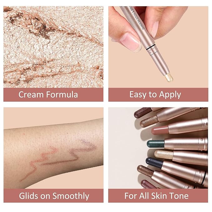 Dark Brown Eyeshadow Stick Makeup, Waterproof Hypoallergenic Long Lasting Cream Eye Shadow Pencil, Highlighter Matte Crayon eyes liner, Glitter Primer Palette Shimmer Eyeliner Pen