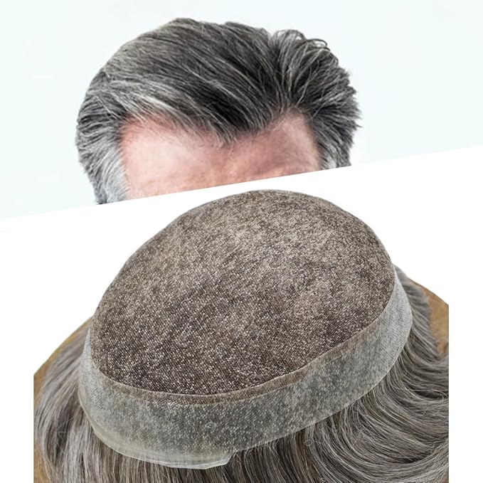 FACE MIRACLE Mens Toupee Lace Front Hairpieces Soft Human Hair Replacement System Natural Hairline Toupee for Men French Lace Mens hair Units 8"X10" #350 3# DARK BROWN WITH 50% SYNTHETIC GREY