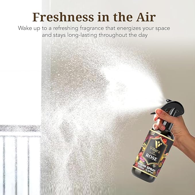 Vilara US Room Spray Freshener – Long-Lasting Luxury Perfume Scent, Linen & Fabric Spray for Bedding, Furniture, Home & Bedroom Aromatherapy – 16.9 fl oz (Rose Pack 3)