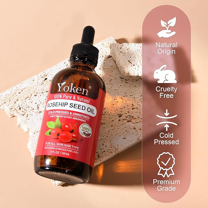 Rosehip Seed Oil For Face,100% Pure Rosehip oils For Skin,Scars,Hair & Nails.4 fl Oz Cold Pressed Rose Hips Oil For Skin Care, Anti-Aging, Scar Treatment, GUA SHA Massage DIY (4 Fl Oz)