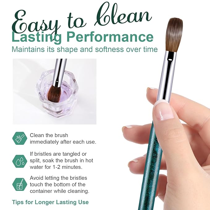 Acrylic Nail Brush Size #12, 100% Pure Kolinsky Nail Art Brushes for Acrylic Application, Sturdy Starry Handle Oval Shaped Nail Design Tools for Professional Manicure DIY, Green