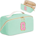 Personalized Initial Makeup Bag,Christmas Gifts for Girl,Preppy Bag Cosmetic Travel Bag Women,Travel Toiletry Organizer,Large Capacity Corduroy Stuff Bag,Cute Cosmetic Pouch Skincare Bag-Q