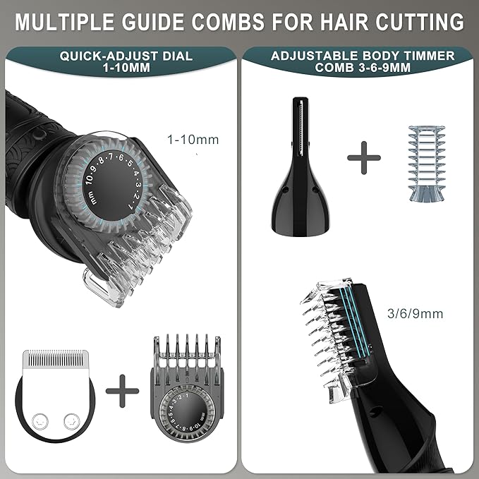 Beard Trimmer for Men Professional Mens Beard Grooming Kit T-Blade Trimmer Electric Shaver Razor Nose Body Trimmer Hair Cutting Kit Cordless 7 in 1 Black