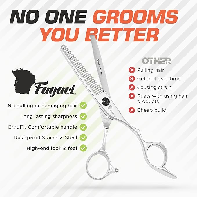 Fagaci Hair Thinning Scissors 6" with 440C Steel, Extreme Sharpness & Precise Cuts Texturizing Shears, Professional Hair Scissors, Barber Scissors Set, Slim Blades Texturizing Scissors