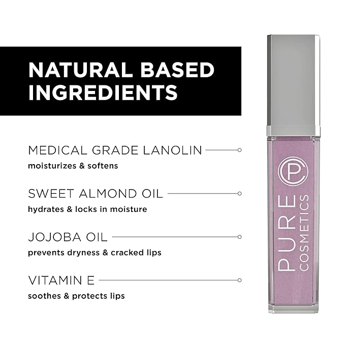 Pure Illumination Light-Up Lip Gloss with LED-Lit Applicator Brush + Side Mirror, Non-Sticky, Moisturizing Hydrating Lip Glosses with Lanolin, Jojoba Oil, & Vitamin E, In the Buff
