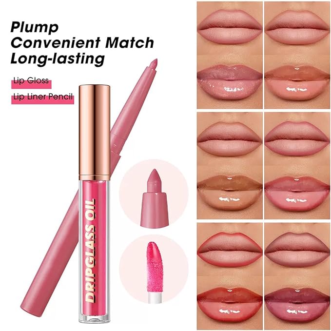 Dark Red Lip Liner Waterproof Lip Kit With Lip Liner and Gloss Long Lasting Pluming Smudge proof Highly Pigmented Lip Liner Set with Lipgloss (12# Dark Red)