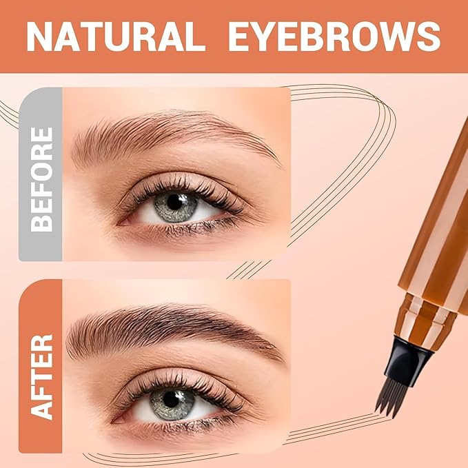 Microblading Eyebrow Pen, Waterproof Four-tip Beard and Eyebrow Pen, Liquid Eyebrow Pencil, Long-Lasting Natural Magic Eyebrow Makeup Fine Stroke Contouring Pencil (Light Brown)
