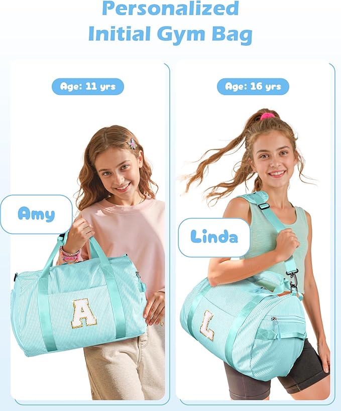 Teen Girl Gifts Trendy Stuff, Girls Travel Duffle Bag, Kids Initial Overnight Bags with Shoe Compartment, Personalized Weekend Bag with Cosmetic Pouch, Birthday Gift Ideas (Letter J)