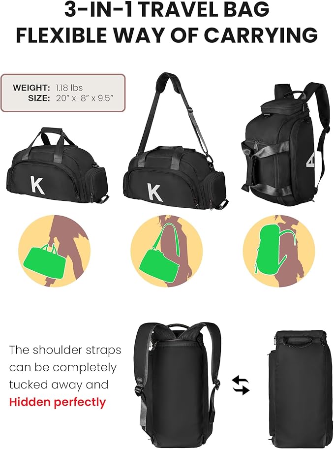 13 14 15 16 17 18 Year Old Boys Birthday Gifts, Initial Gym Bags with Shoe Compartment, Dance Bag for Girls, Monogram Kid Overnight Bags, Stocking Stuffers for Teen Girl (Letter S)