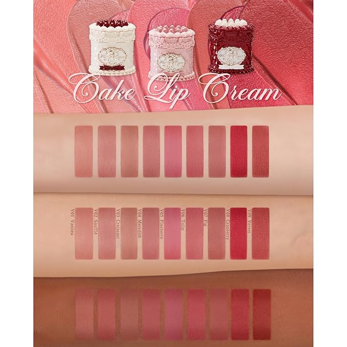 Flower Knows Strawberry Cupid Cake Lip Cream,Velvety-Smooth Matte Liquid Lipstick,Hydrating,Smudge-proof & Stain-Free Lip Stain (V04 Meredith,0.17 Fl Oz)