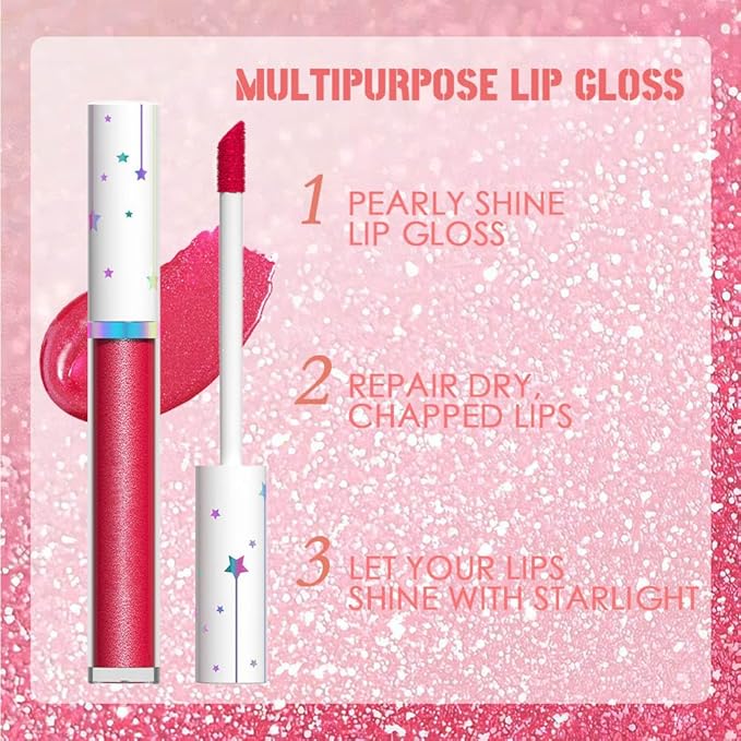evpct 1Pcs Ruby Rose Red Glitter Metallic Lip Gloss Stain Lipstick for Women Long Lasting Waterproof 24, Sexy Red Frosted Metallic Shimmer Chrome iridescent Liquid Lipstick Lip Gloss Makeup, 07#