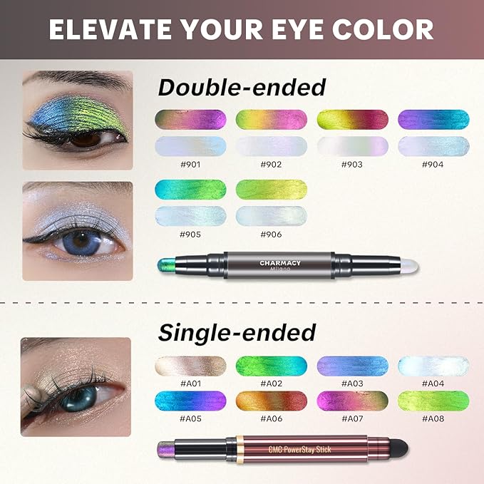 CHARMACY New Duochrome Long Stay Eyeshadow Stick, Creamy Eye Shadow Stick, Multicolor-Shifting Glitter Eyeshadow, Waterproof & Smudge-Proof, High Pigmented, Built-in Smudger #05