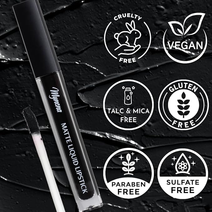 Mynena Black Long Lasting Lipstick for Women Waterproof & Transfer-Proof | Hydrating with Shea Butter | Bold Pigment Intense Matte Color Lip Stain | Talc-Free & Vegan Product that Performs | Linda