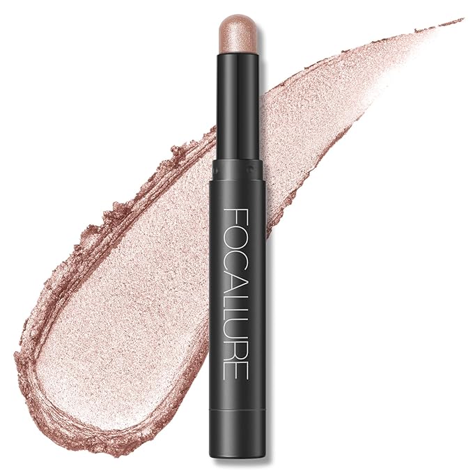 FOCALLURE Shimmer and Matte Cream Eyeshadow Stick,Smooth Brilliant Eye Brightener Pencil for Women,Long Lasting Waterproof Eye Shadow and Liners Makeup,CHAMPAGNE