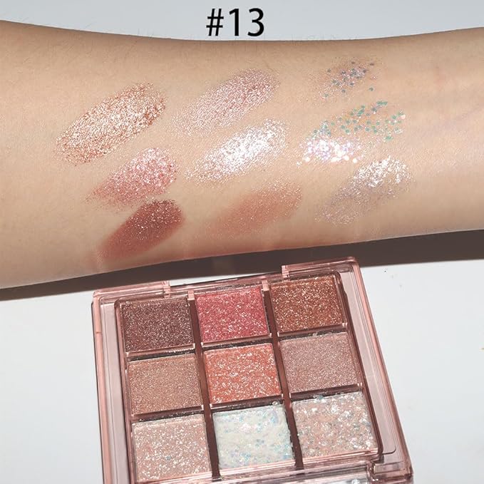 Pink Nude Glitter Shimmer Sparkle Eyeshadow,9 Colors Light Glitter Eye Shadow,Long Lasting Waterproof Natural Eyeshadow Palette,sombras para ojos