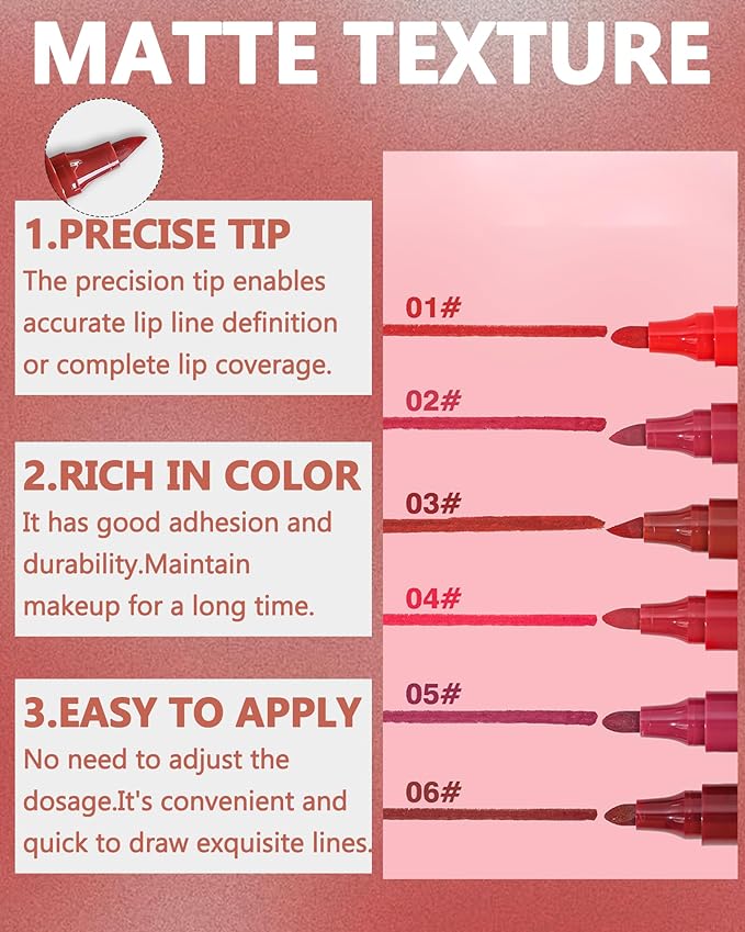 Lip Tint Stain Pen, Orange Red Waterproof Long Lasting Matte Lip Liner Stain Pencil, High-Pigmented Quick Dry Liquid Lipstick, Non Sticky Smudgeproof Lip Tint Gloss, Christmas Makeup Gift for Women-01