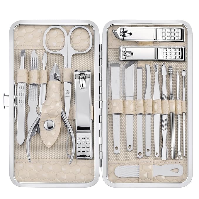 Yougai Nail Clippers set for Men and Womens Gift Manicure Set 18 Pieces Stainless Steel Manicure Kit,Nail Care Tools with Luxurious Travel Case