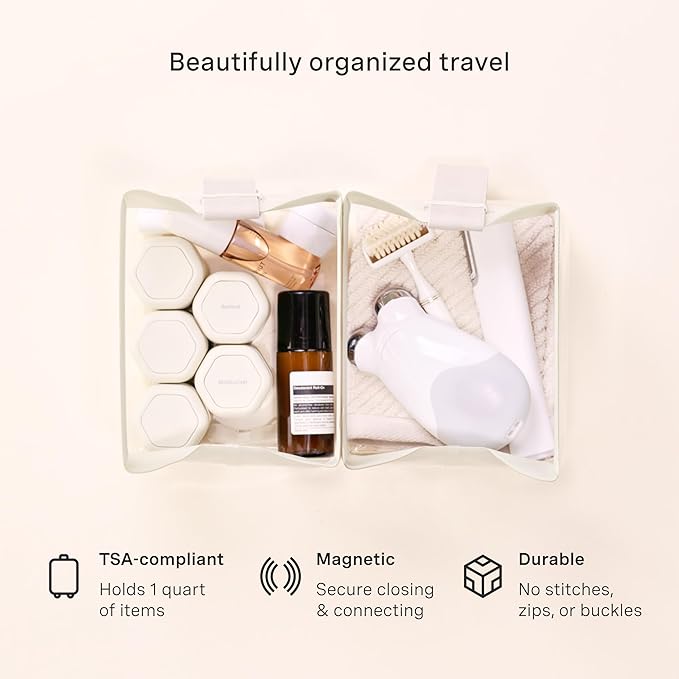 Cadence Parcel - Clear Kit with Magnetic Closure - Durable and Leak-Resistant Travel Toiletry Kit - TSA-Compliant & Modular Design - Hygiene Bag for Travel Essentials - 1 Qt - Pebble