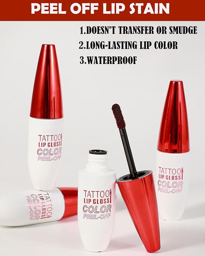 Peel Off Lip Stain Tattoo Lip Gloss,Nude Red Matte Lip Liner Stain Peel Off Waterproof Long Lasting,Highly Pigmented Transfer-Proof Lips Tint Non-Stick Tinted Liquid Lipstick Makeup for Women-02
